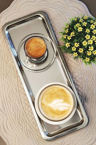 ÖzSa Home Set of 2 Luxury Rectangular Stainless Steel Coffee Tea Catering and Presentation Tray Silver Color 33x13 cm