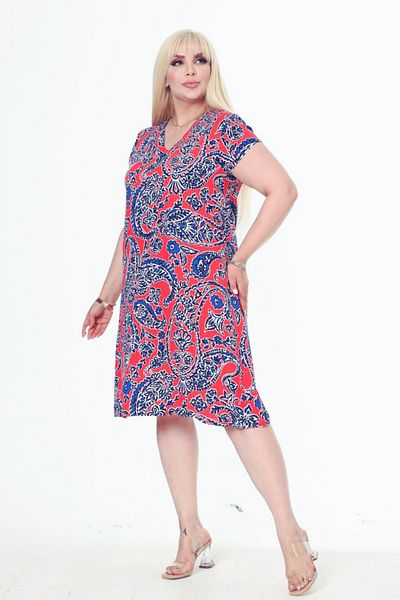 Eceyaman moda Red navy Blue Shawl Patterned Women's Dress
