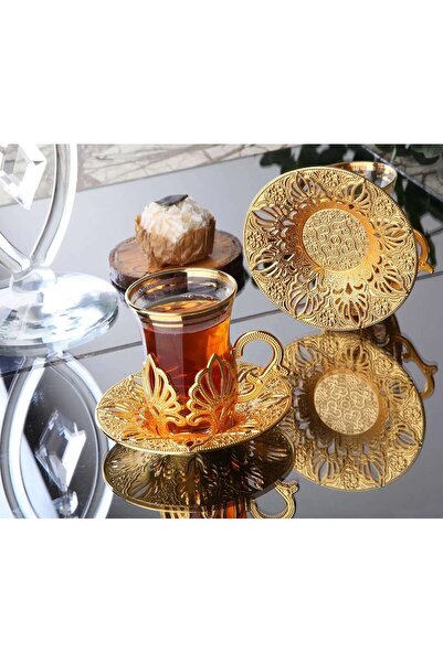 İnova Home Decor Ahu Model  Gold Renk  Zamak Çay Seti  - 6 Kişilik