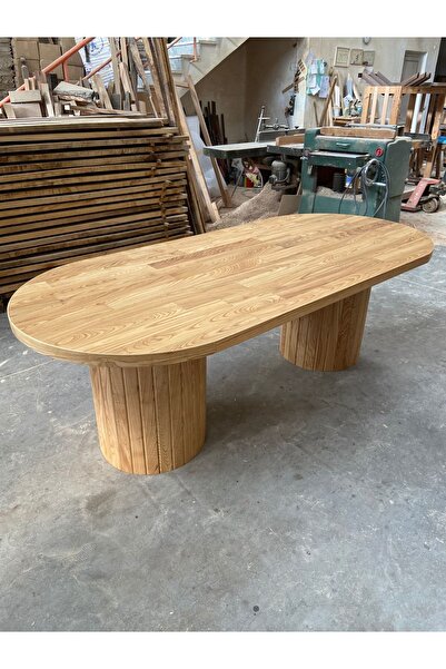 EMEL AHŞAP Üstüvane (Silindir) Ayaklı Kestane Ağaç Ahşap Masa 220x100 cm, Yem...