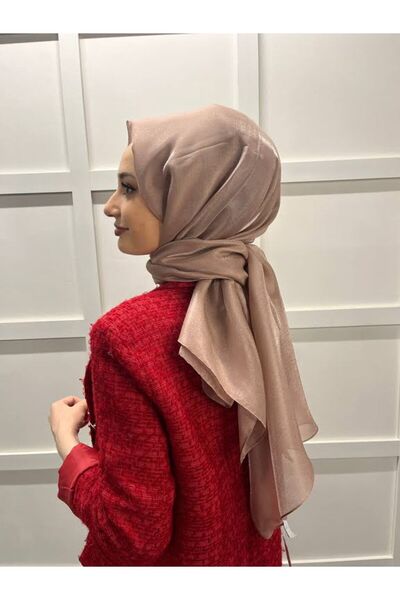 Siyane Scarf Tül Görünümlü Şal - Pırlanta Abiye Düğünlük Şal 00790 Açık Kahve