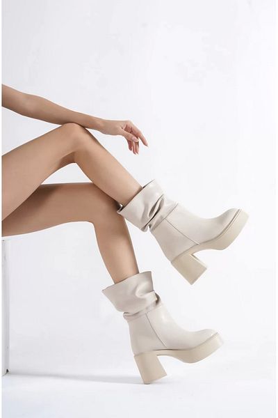 ayakuydur Beige Women's Boots - Ankle Drawstring Design