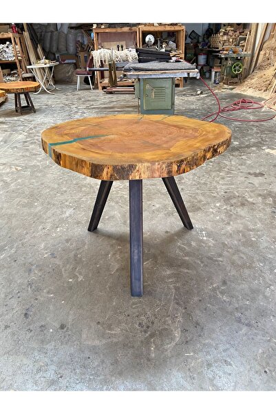 EMEL AHŞAP Doğal  Kütük Ahşap Masa, 90 cm, Balkon-Yemek-Mutfak-Teras Masası