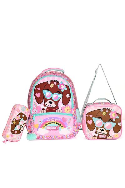 MUGGLE 9008 Cute Dog - Set de 3 rucsacuri de școală