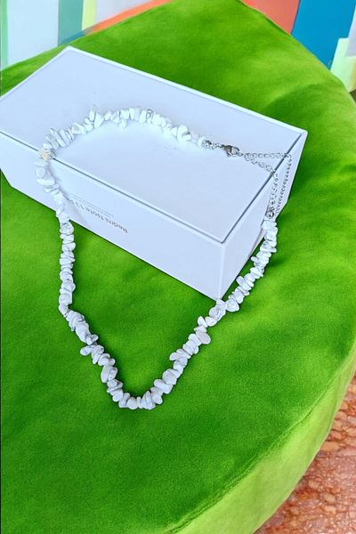 MGA DOĞAL TAŞ 1. Quality Original Natural Stone - Howlite Necklace, Steel Wire and Steel Chain Detail
