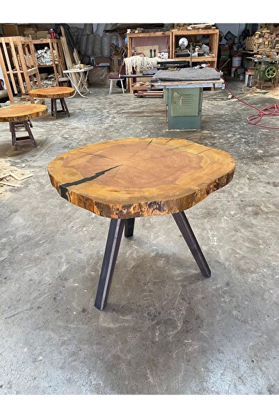 EMEL AHŞAP Doğal  Kütük Ahşap Masa, 90 cm, Balkon-Yemek-Mutfak-Teras Masası