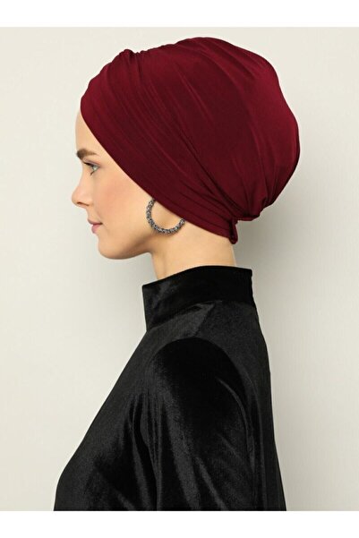 Mervin Şal Crossed Three-Striped Ready-Made Turban - Claret Red - 10 -