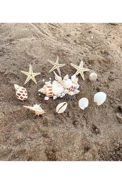 htk butik Deniz Yıldızı Tarak Gelin Tokası Doğal Taş Toka Seti Gelin Seti Gel...