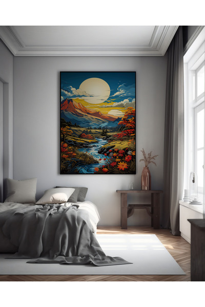 AR AJANS KANVAS TABLO Šareni crtež: Susret vode koja teče iz potoka sa planin...