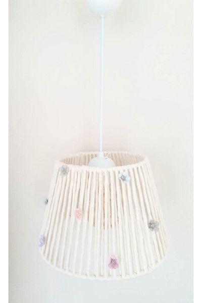 C&A&B KUZEY AVİZE Ecru Macrame Rope Wrapped Pendant Lamp Chandelier with Colorful Flower Accessories