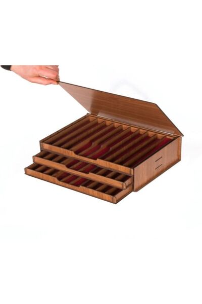 YANMAZ ART Tesbih Kutusu, 3 Katlı, Ceviz Renk, 30 Lu