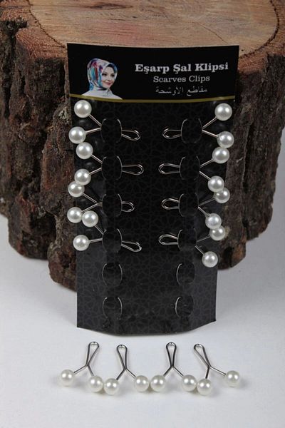 Baysel Scarf Shawl Clips 12 Pieces - Pattern-04 - White