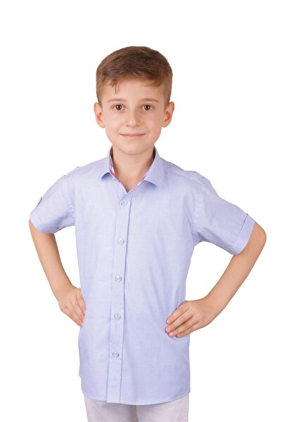 Butik Синя сорочка з короткими рукавами для хлопчика