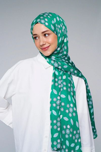 Modakaşmir Green Bamboo Shawl - Drop Flower Pattern