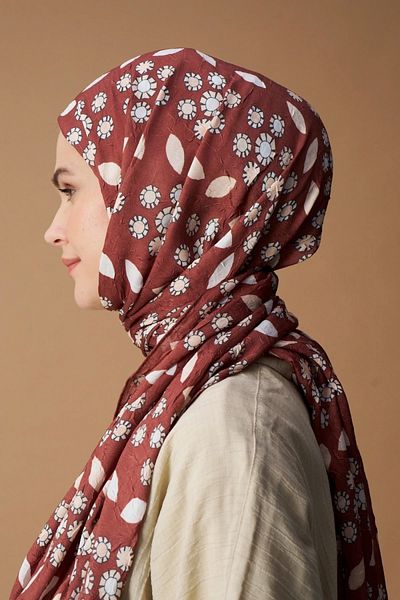 Modakaşmir Brick Color Drop Flower Patterned Bamboo Shawl