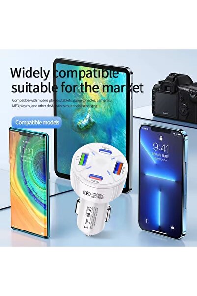 ZUIDID P48 4 in 1 PD20W + QC3.0 Araç İçi Çakmaklık Hızlı Şarj Başlığı Uyumlu