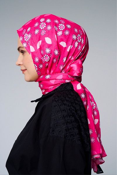 Modakaşmir Fuchsia Drop Flower Patterned Bamboo Shawl