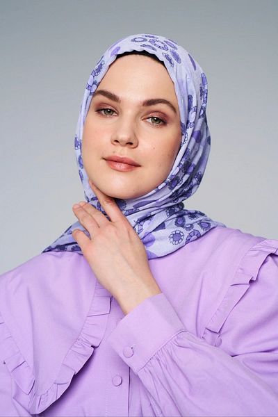 Modakaşmir Lilac Drop Flower Patterned Bamboo Shawl