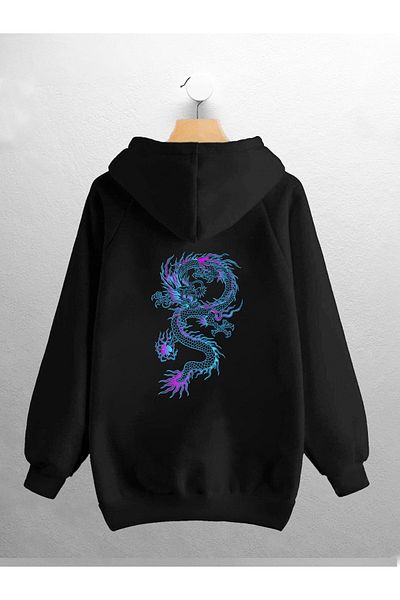 macklin Hanorac unisex albastru cu imprimeu dragon