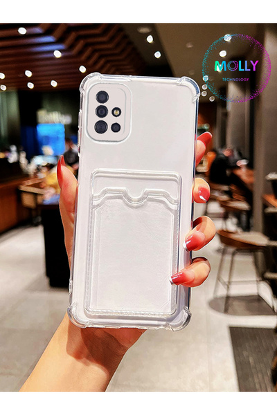 Molly Samsung Galaxy A71 İçin Kart Cepli Şeffaf Silikon KIlıf