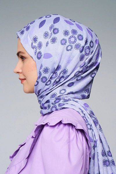 Modakaşmir Lilac Drop Flower Patterned Bamboo Shawl