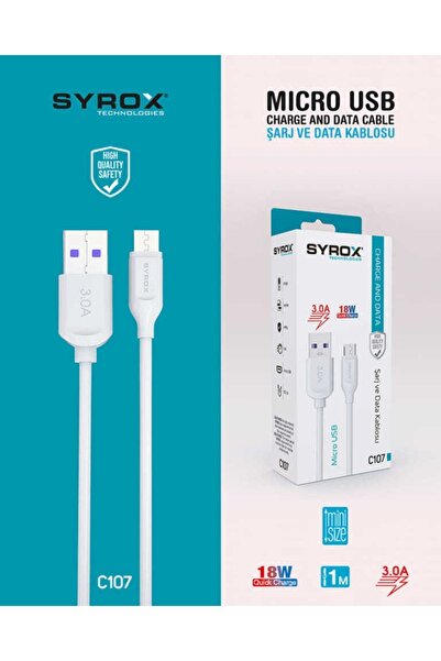 Syrox C107 Micro Usb Girişli 18w 3.0a Hızlı Şarj Ve Data Kablosu