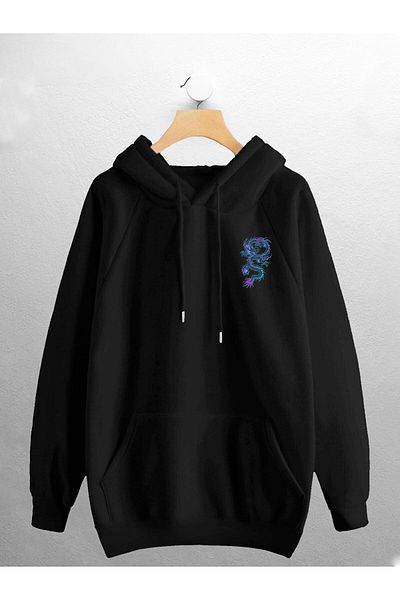 macklin Hanorac unisex albastru cu imprimeu dragon