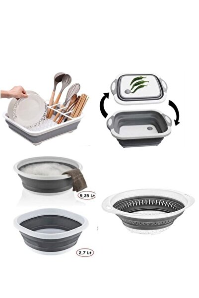 Onay Store 5 Parça Akordiyon Katlanır Badya(2,7-5lt)süzgeç Kesme Tahtası Bula...