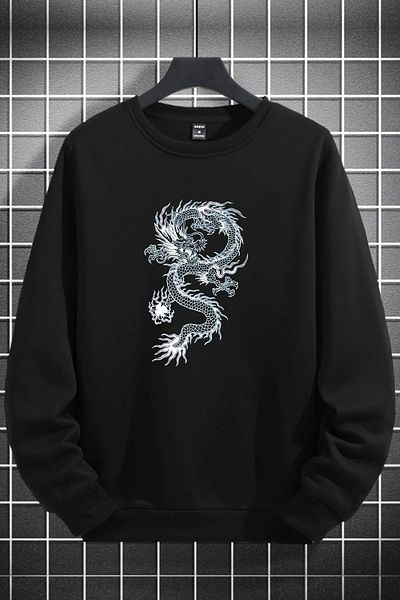 macklin Unisex Women's Men's White Dragon Printed Crew Neck Sweatshirt