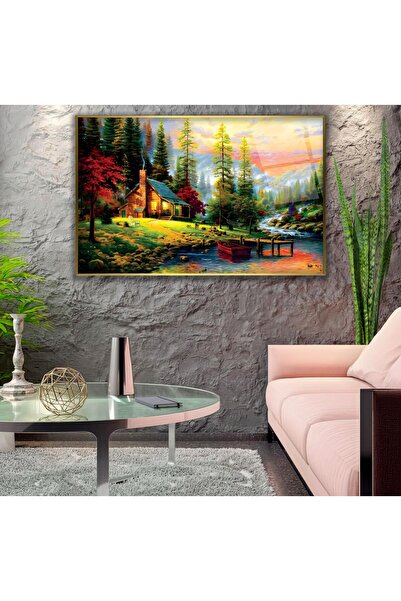 EMYA HOME Tablou din sticlă peisaj cu cadru metalic