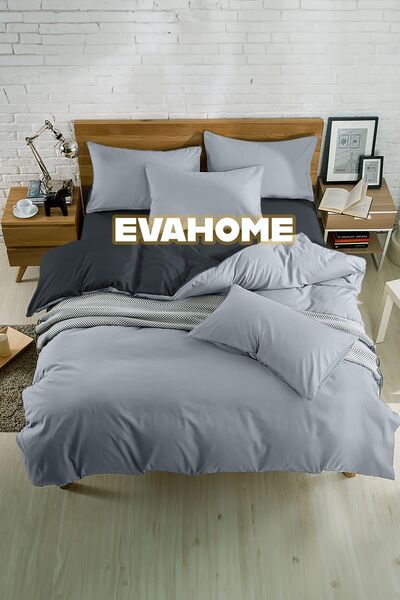 EVA Двоспальний комплект постільної білизни з бавовни сірого-антрацитового кольору - простирадло та 2 наволочки