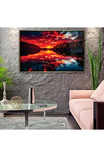 EMYA HOME Tablou din sticlă peisaj cu cadru metalic