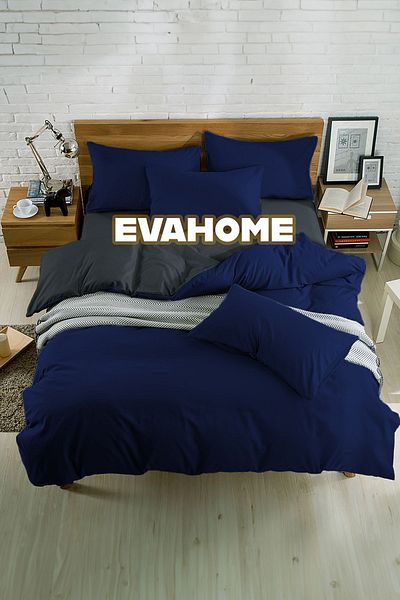 EVA Διπλό Σετ Παπλωματοθήκης Lux - Navy Blue/Anthracite, Βαμβακερό, Σεντόνι και 2 Μαξιλαροθήκες