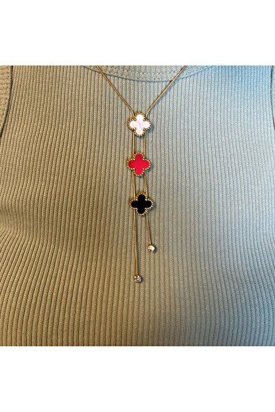 La Passion Bijoux Üç Renkli Yoncalı Gold Kolye