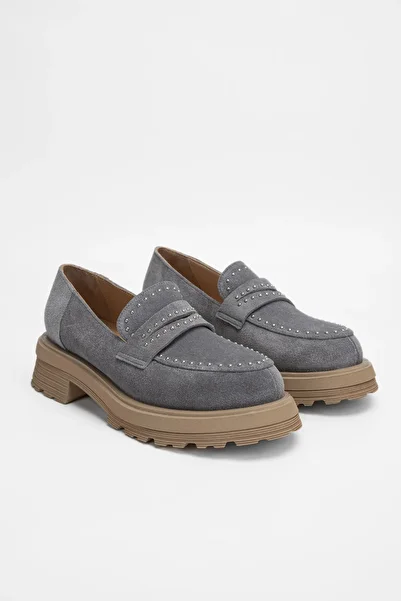 Valmenti Mocasini de damă din piele naturală din piele de căprioară gri