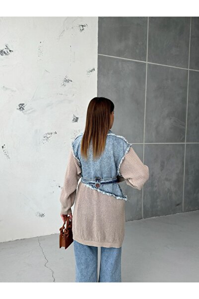 SOLİS MODA Πλεκτό τζιν μπουφάν με γαρνιτούρα