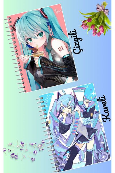 animeandyourworld Hatsune miku notebook set 2 pcs A4 size 21*30 lined + checked 60 syf