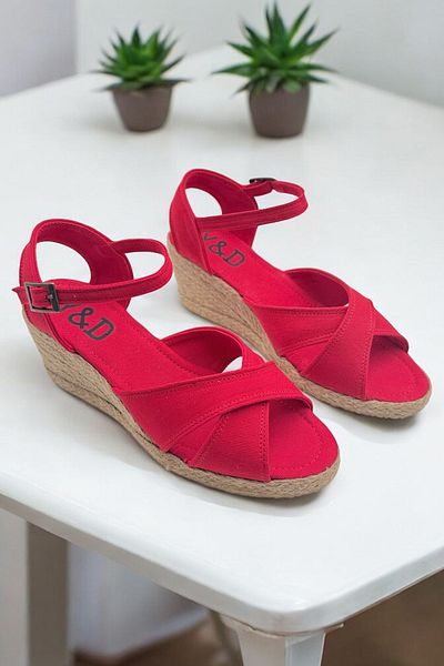 Y&D Shoes Sandale de vară pentru damă din in – Design espadrile cu toc pană