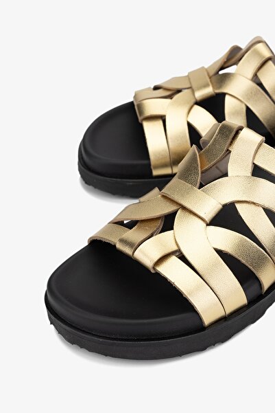 Valmenti Γυναικείες παντόφλες από γνήσιο δέρμα Dimsa σε χρυσό χρώμα