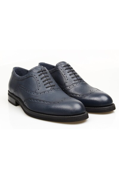 Butik Dark Blue Lace-Up Genuine Leather Men's Shoes
