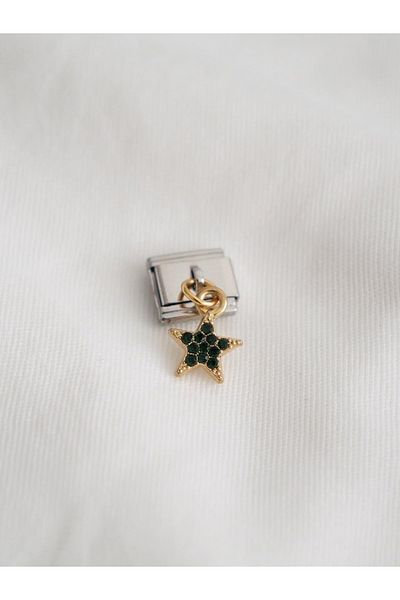 Planet Butik Green Star Italian Charm with Dangle