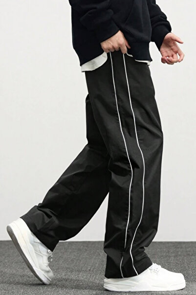 North London Men's Parachute Fabric Black Half Oversize Sweatpants