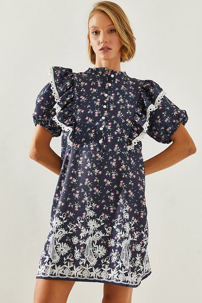 Bianco Lucci Minikleid mit Blumendruck für Damen – Ärmel- und Muscheldetail, Modell 21419 60251715