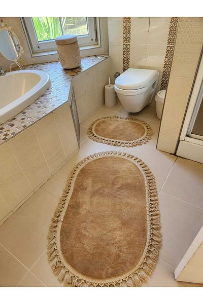 YTR HOME Μαλακό βελούδινο πατάκι μπάνιου 2 τεμαχίων - Αντιολισθητική κουκκίδα, που πλένεται με κρόσσια 60x100ve40x60cm