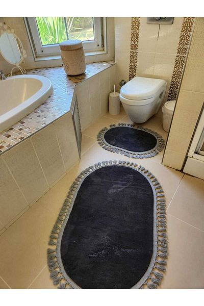 YTR HOME Μαλακό βελούδινο πατάκι μπάνιου 2 τεμαχίων - Αντιολισθητική κουκκίδα, που πλένεται με κρόσσια 60x100ve40x60cm