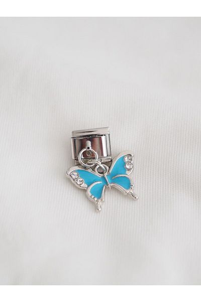 Planet Butik Blue Butterfly ITalian Charm - Dangle and Jewelled