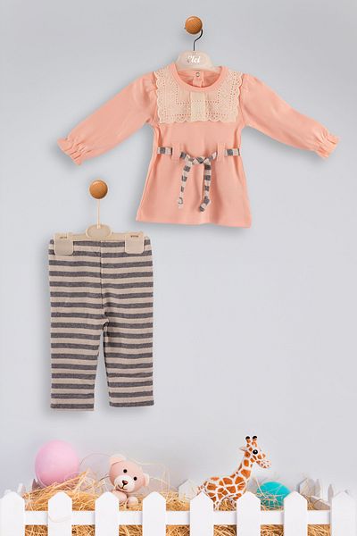 Kinder Baby Elci Baby Baby Girl - طقم مكون من قطعتين مع ياقة مطرزة 6897