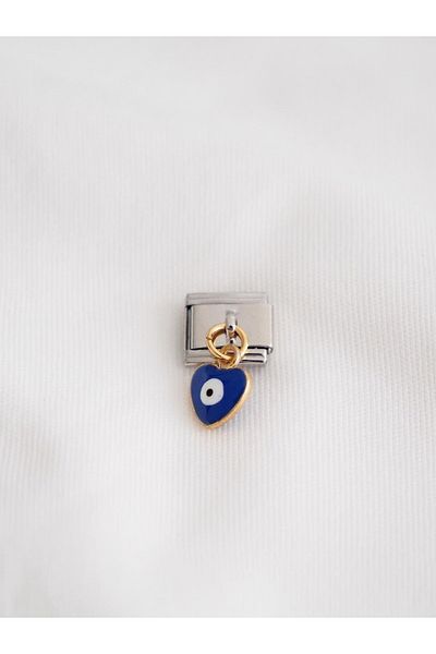 Planet Butik Italian Charm - Dangle Heart Evil Eye Bead