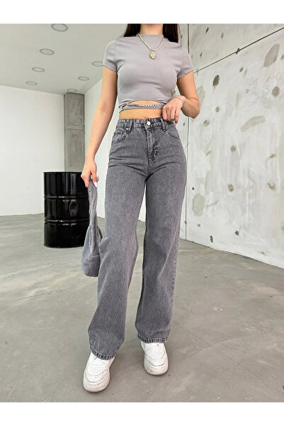 ButikDina Ženske farmerke širokih nogavica od dimljene likre - ležerne farmer...