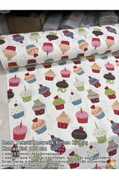 Renk Tekstil Cupcake Keten Metrelik Kumaş - Perde - Döşeme - Minder - Masa Ör...